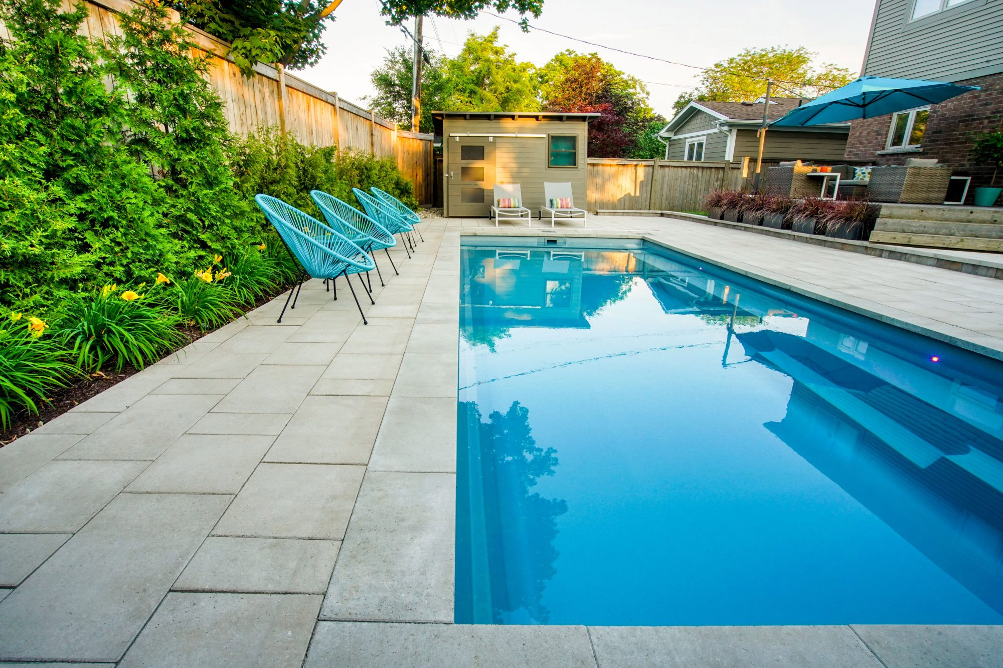 Resort-style fiberglass pool.